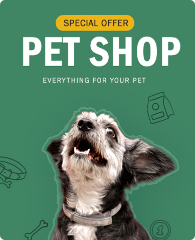BudgetVetCare pet shop promotion with a dog and a cat